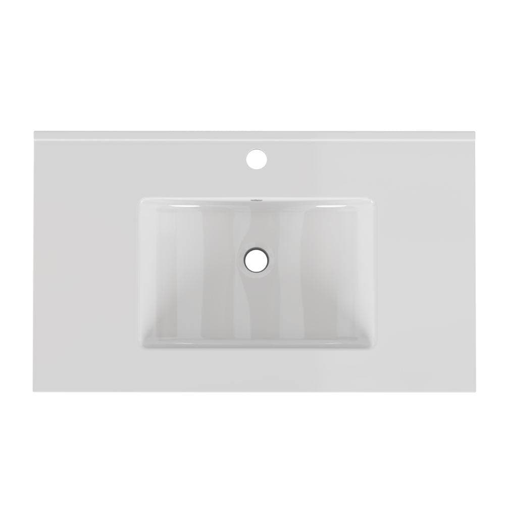 Unbranded 30 in. Undermount Rectangular Bathroom Sink in White Ceramic with Pre-Drilled Faucet Hole (2)