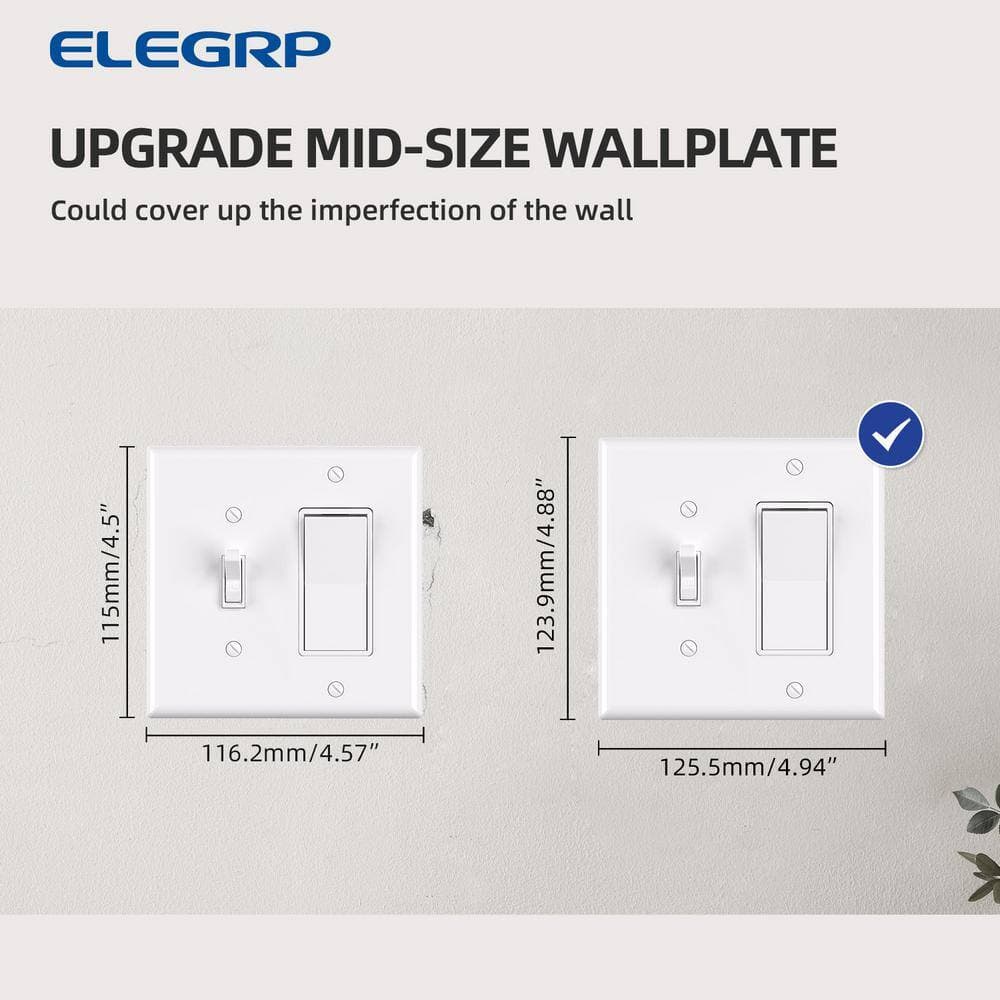 ELEGRP 2 Gang Midsize 1-Toggle/1-Decorator/Rocker Wall Plate, White (10-Pack) (2)