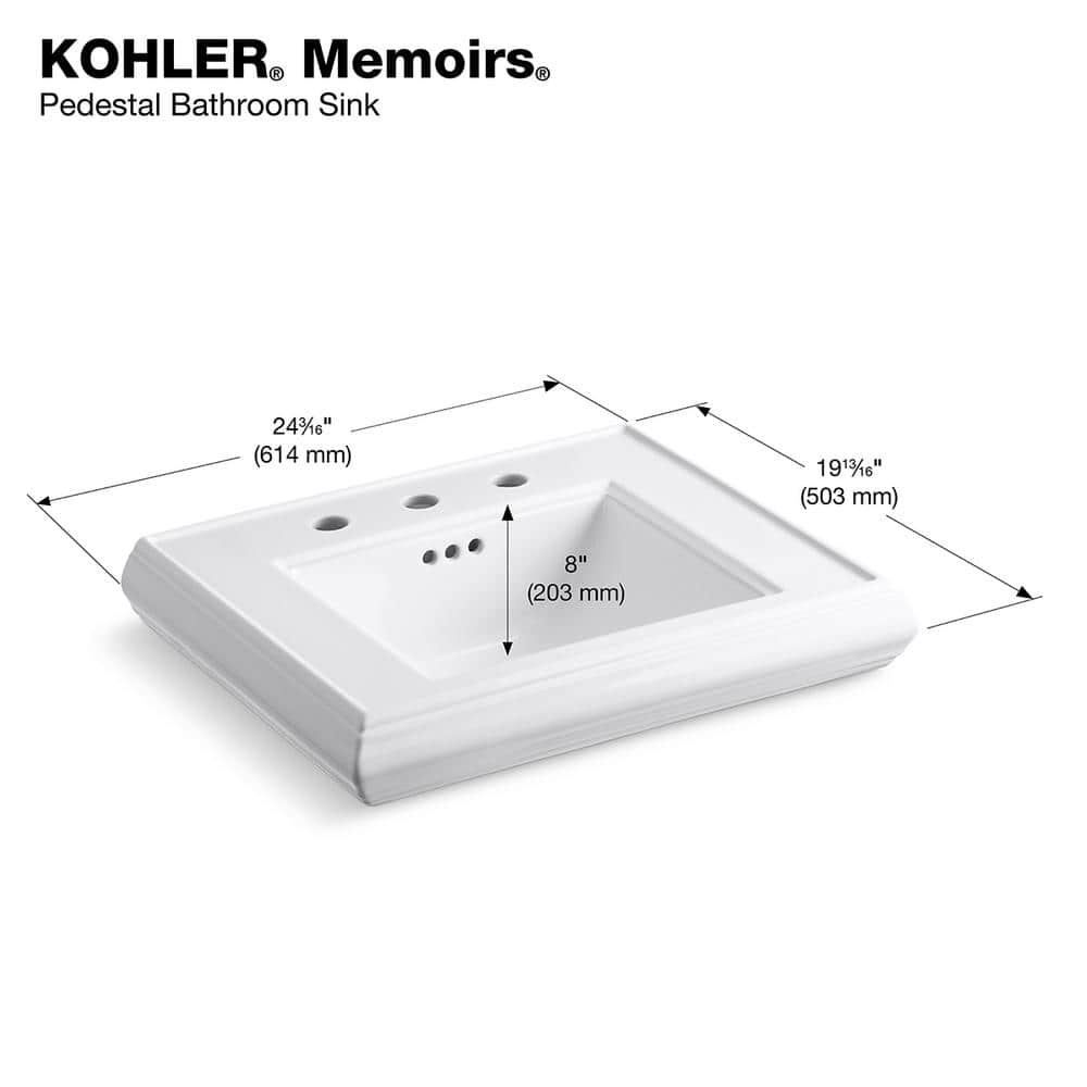 KOHLER Memoirs 24.2 in. x 19.88 in. Pedestal Bathroom Sink in White Ceramic with Drain (2)