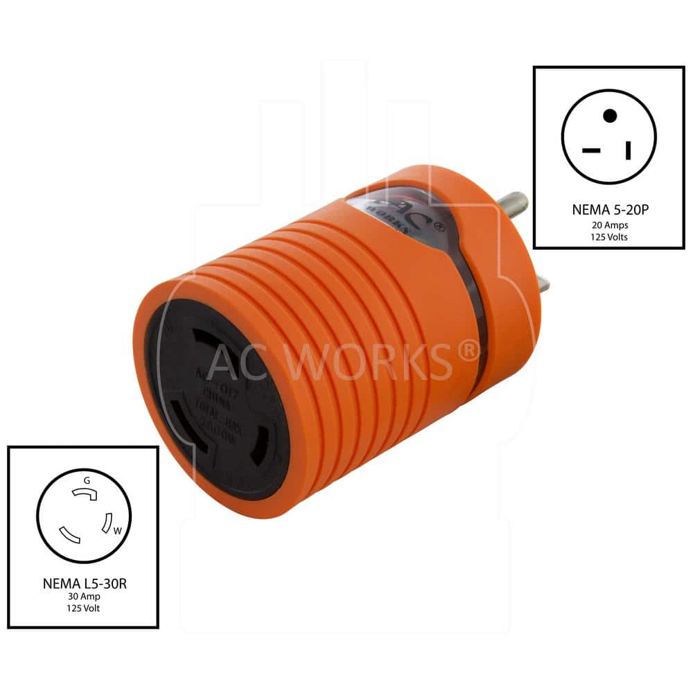 AC WORKS NEMA 5-20P 20 Amp Plug to Locking L5-30R 3-Prong 30 Amp 125-Volt Adapter (2)