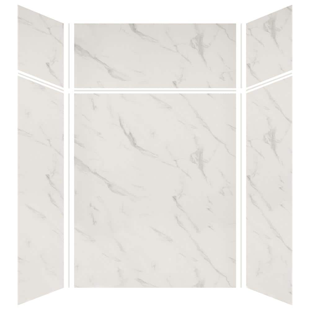 Transolid Expressions 48 in. x 60 in. x 96 in. 4-Piece Easy Up Adhesive Alcove Shower Wall Surround in Bianca (1)