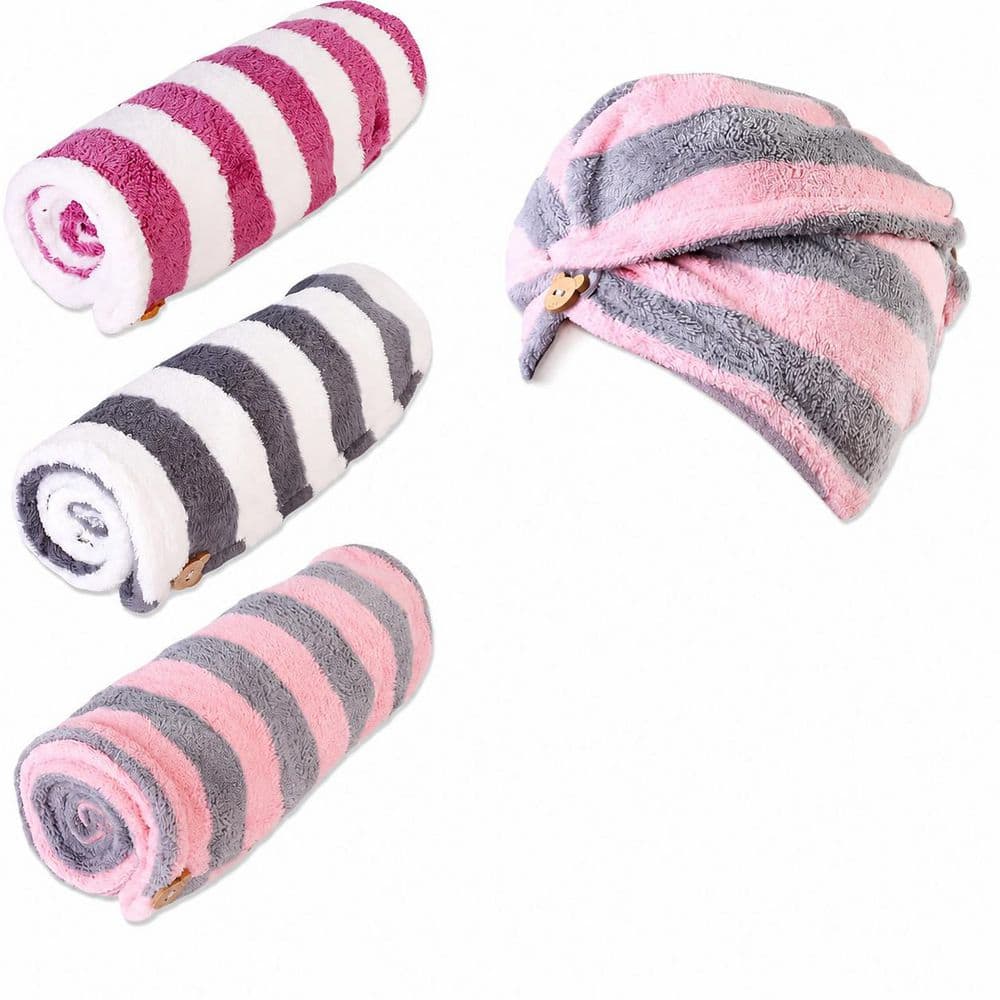 LAIFUCAM White Microfiber Hair Towel Wrap 3 Pack Fast Drying Turban with Button Anti-Frizz Soft Absorbent Hair Towel (1)