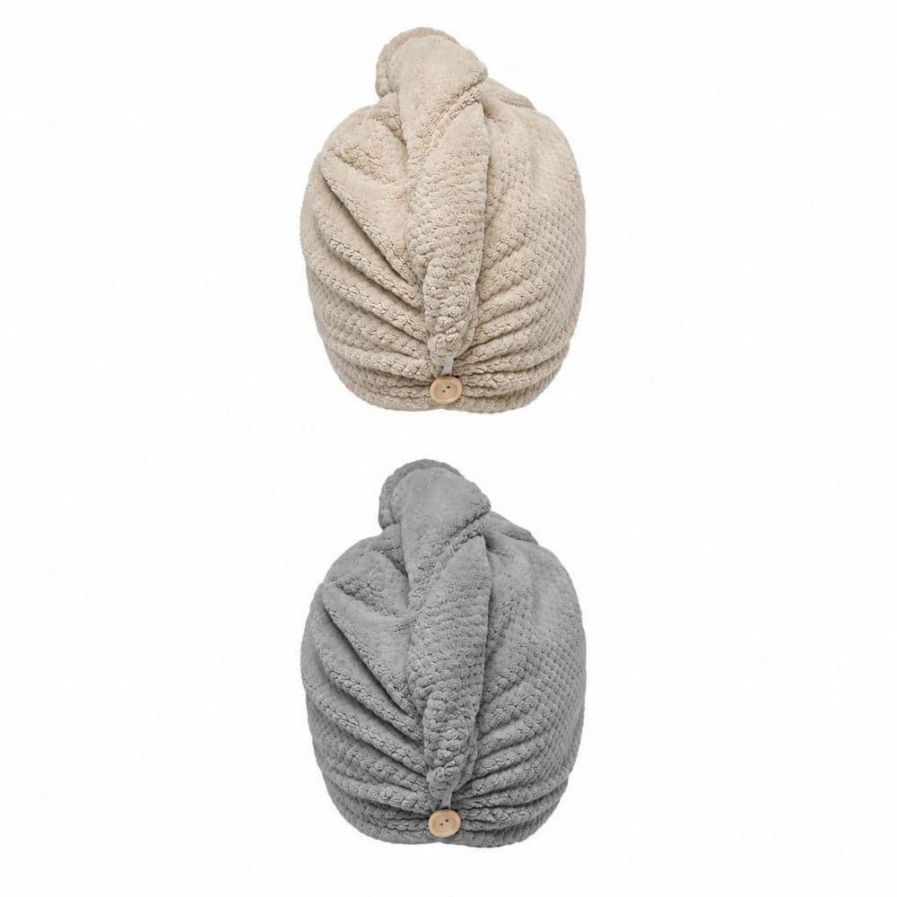 LAIFUCAM Gray White Microfiber Hair Towel Wrap 2 Pack Super Absorbent Quick Dry Turban for Women Anti Frizz (1)