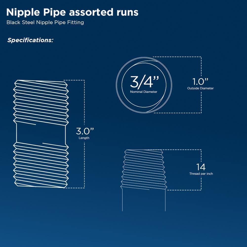 PLUMBFLEX Black Steel Pipe, 1 in. 3 in. Nipple Fitting (Pack of) (3)