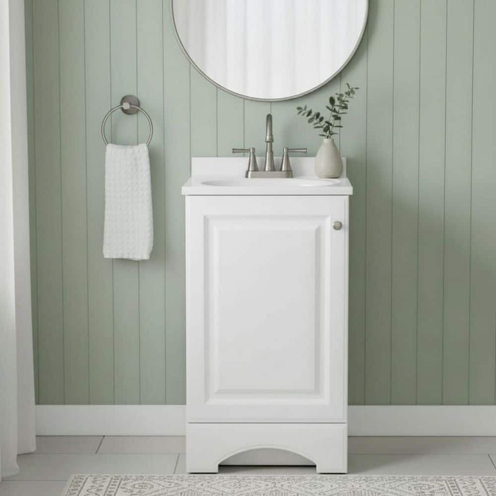 Glacier Bay 19 in. Single Sink White Freestanding Bath Vanity with White Cultured Marble Top (Assembled) (2)