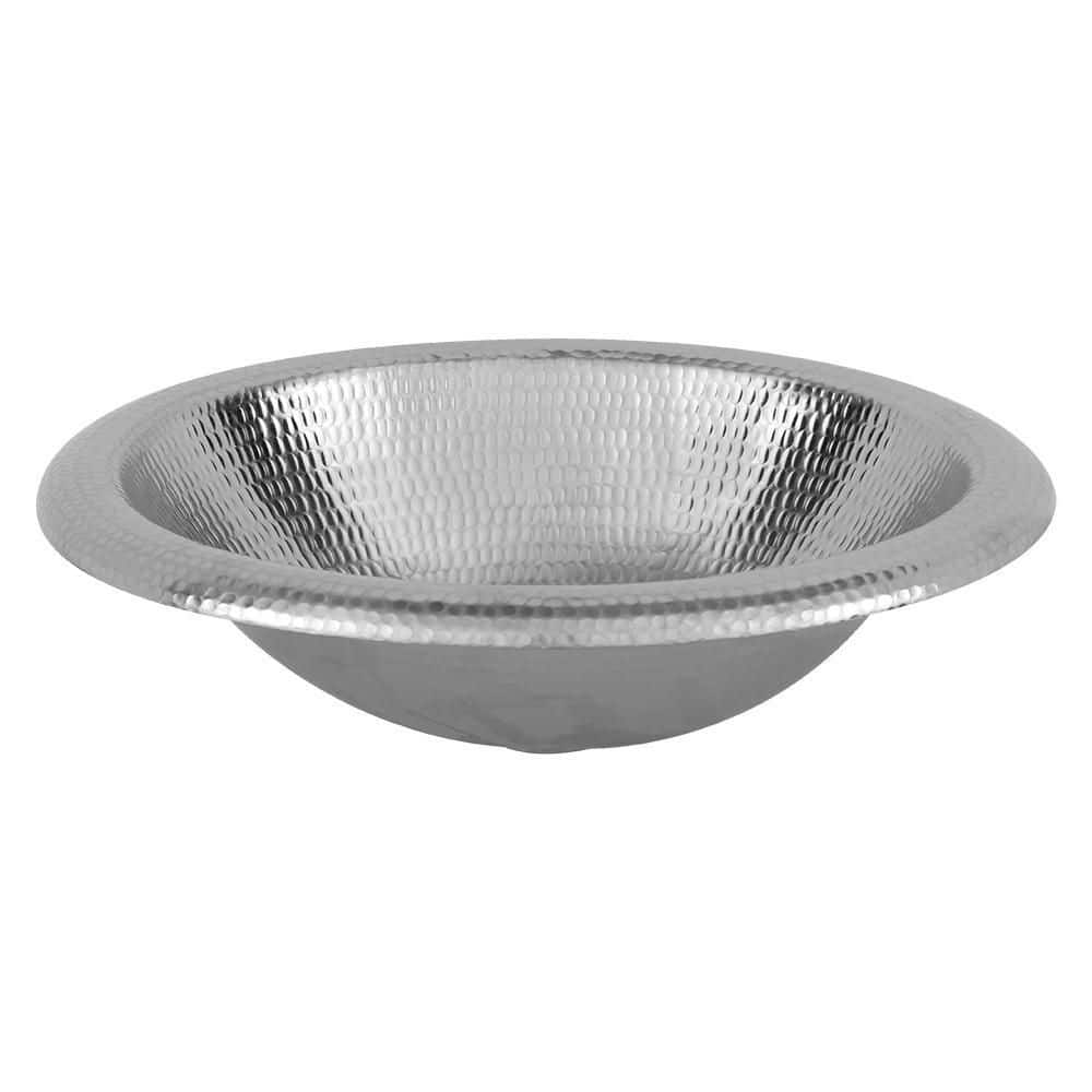 Premier Copper Products 18" Wide Rim Oval Self Rimming Hammered Copper Bathroom Sink in Nickel (1)