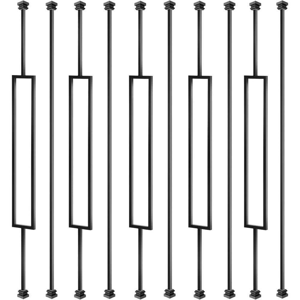 Afoxsos 44 in. x 3.5 in. Wrought Iron Square and Plain Hollow Stair Spindles Metal Balusters in Satin Black-(10-Pack) (1)