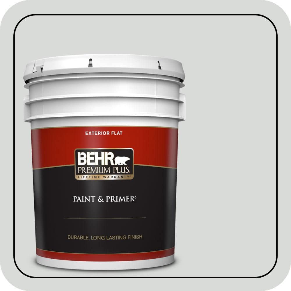 BEHR PREMIUM PLUS 5 gal. #N460-1 Evening White Flat Exterior Paint & Primer