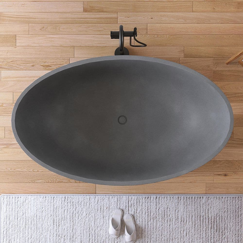 MEDUNJESS 63 in. x 38 in. Concrete Composite Flatbottom Freestanding Soaking Bathtub in Gray (3)