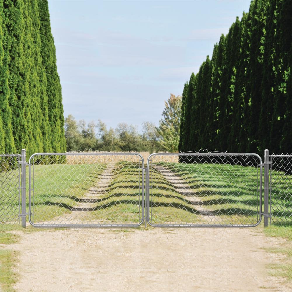 Everbilt 10 ft. W x 4 ft. H Galvanized Steel Chain Link Fence Drive Gate Set - (2) 57 in. Gates with Hardware (2)