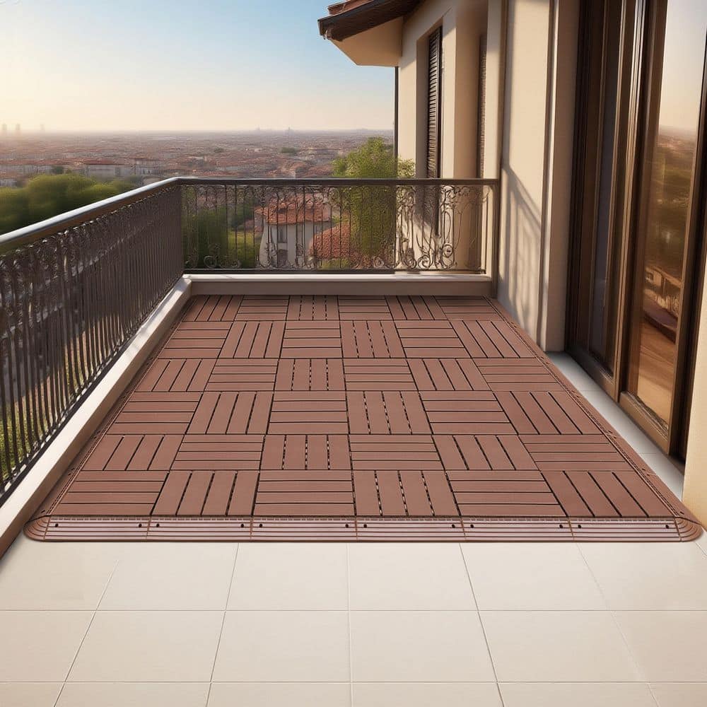 GOGEXX 1 ft. x 2.40 in. Plastic Flooring Deck Tile Edge Sealing Strip & Corner Kit in Brown (30 Strips and 4 Corners per Pack) (2)