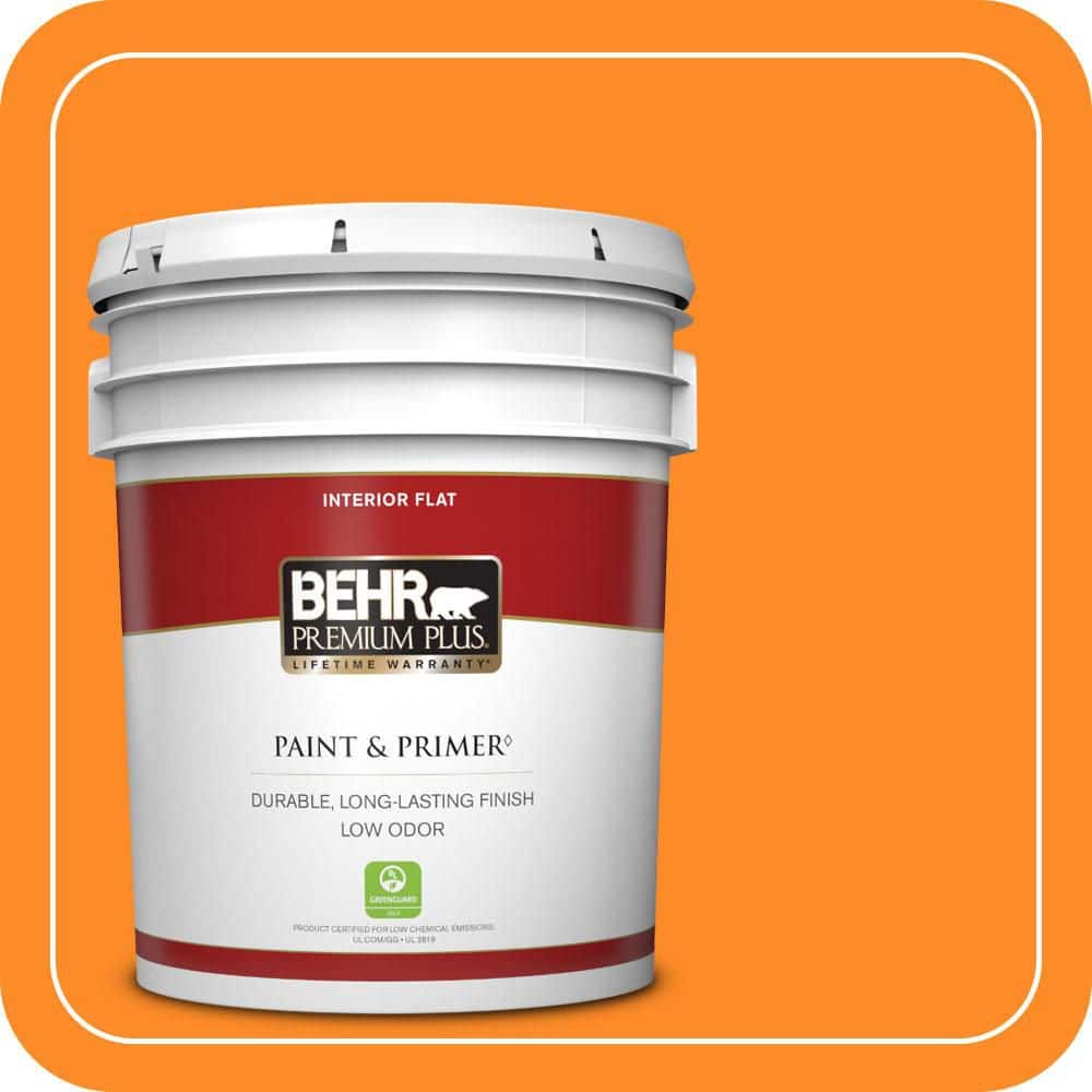 BEHR PREMIUM PLUS 5 gal. #S-G-280 Mango Madness Flat Low Odor Interior Paint & Primer