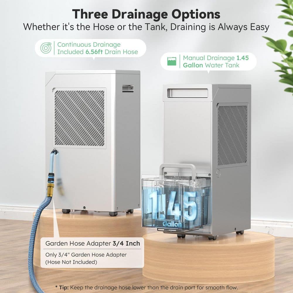 Edendirect 100 pt. 6,000 sq. ft. Energy Star Dehumidifier for Basement in White with Pump, Bucket, Drain Hose, Timer, Sleep Mode (2)