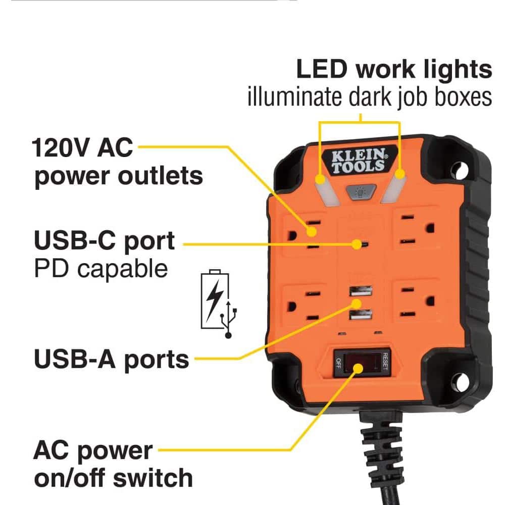 Lukyamzn 4-Outlet Power Supply Box Magnetic Power Strip Surge Protector with 3 USB Ports, 5 ft. Cord & Built-in LED Light, Orange (2)