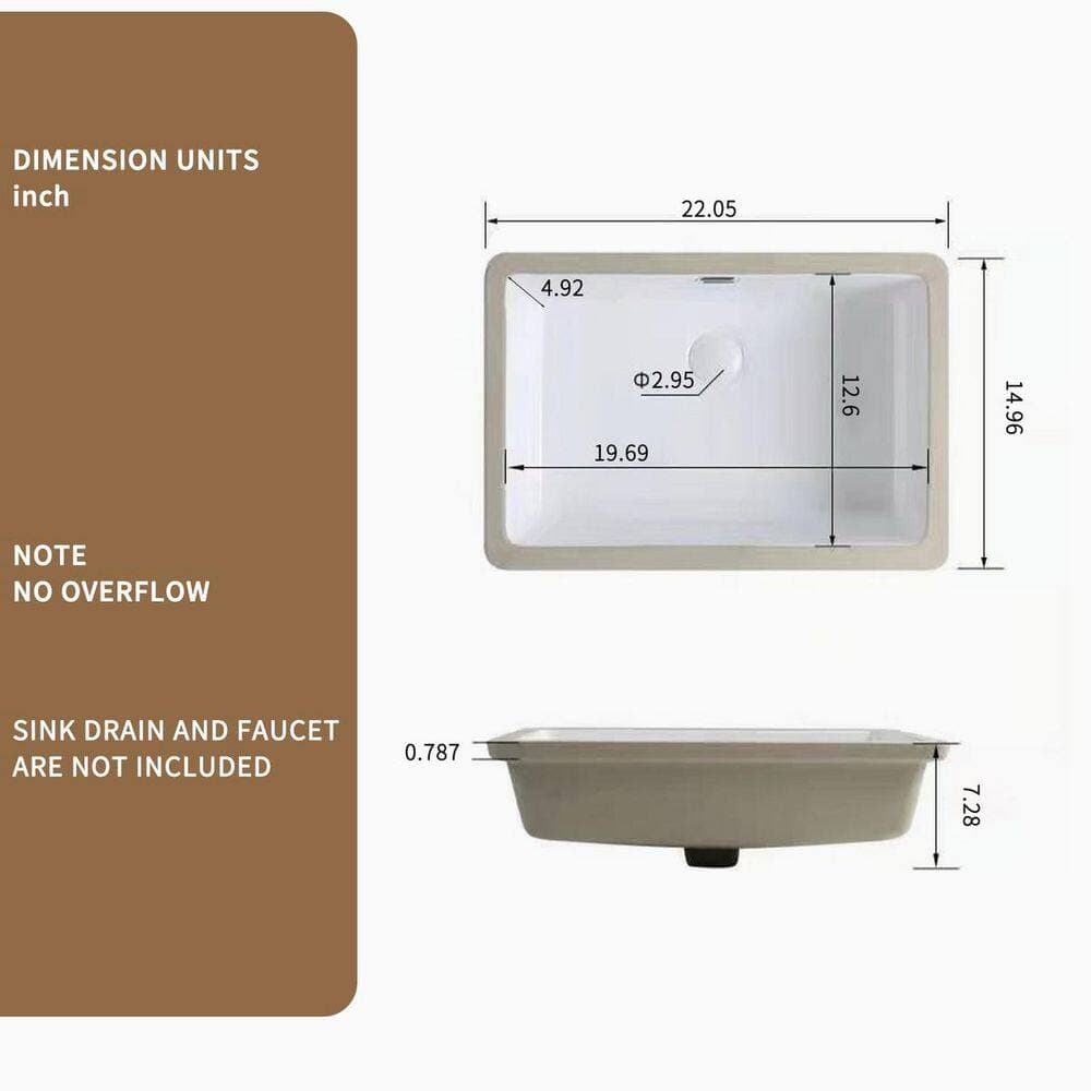 LIVACA 22 in. 15 in. Drop-In Bathroom Sink in White Ceramic with Overflow Durable Construction Easy to Install (2)