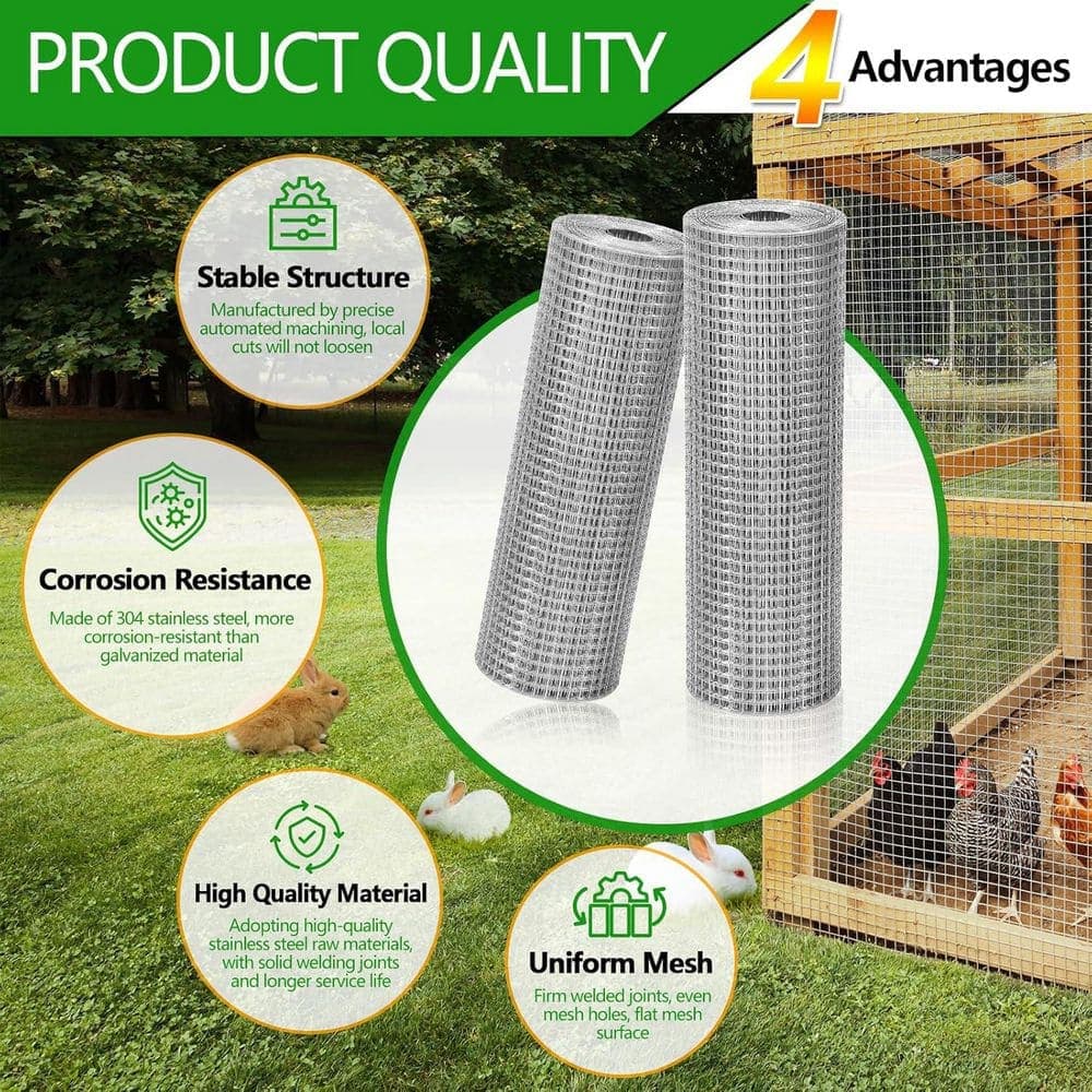 Unbranded Hardware Cloth [Thickness 0.3in x Height 8in x Length 10ft] 23 Gauge 304 Stainless Steel Mesh Chicken Wire Fencing (3)