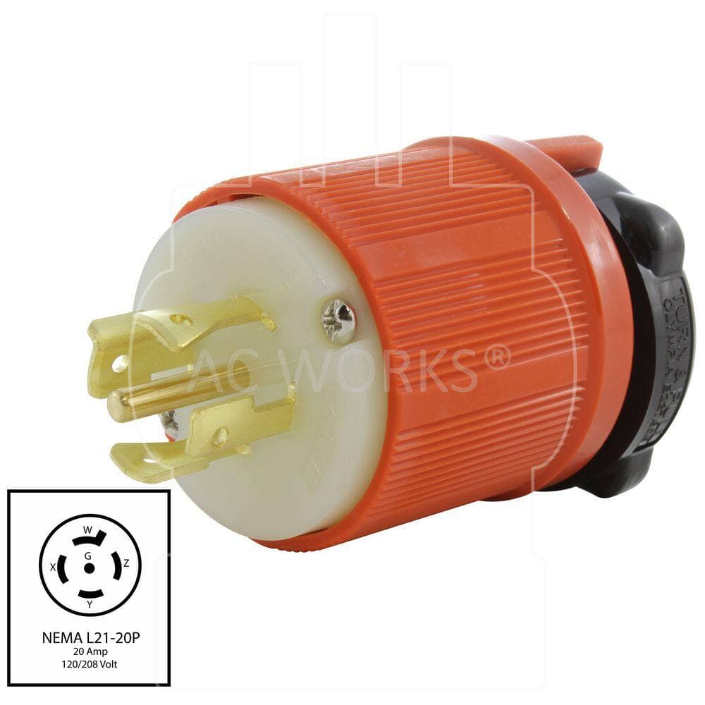 AC WORKS NEMA L21-20P 20A 3-Phase 120/208V 3PY, 5-Wire Locking Male Plug UL, C-UL Approval (2)