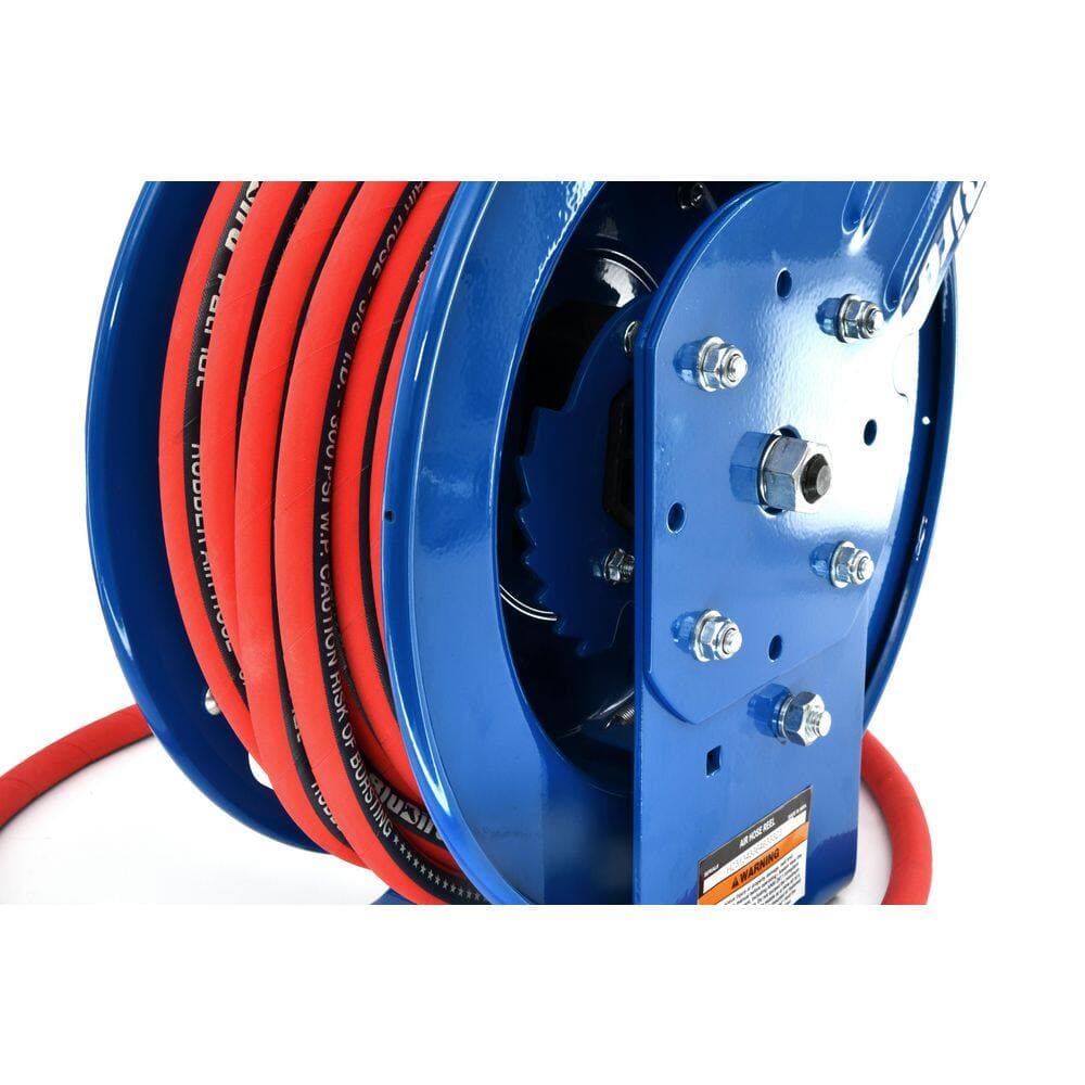 PATRIOTPRO 3/8 in x 50 ft Heavy Duty Rubber Air Hose and Single Arm Powder-Coated Steel Hose Reel (3)