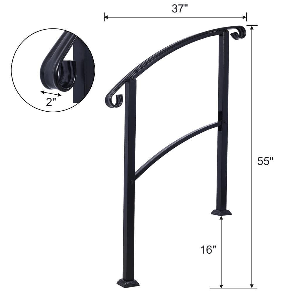 Tidoin 55 in. H x 37 in. W Black Steel Outdoor Stair Railing Kit Fit 1 or 3 Steps (2)