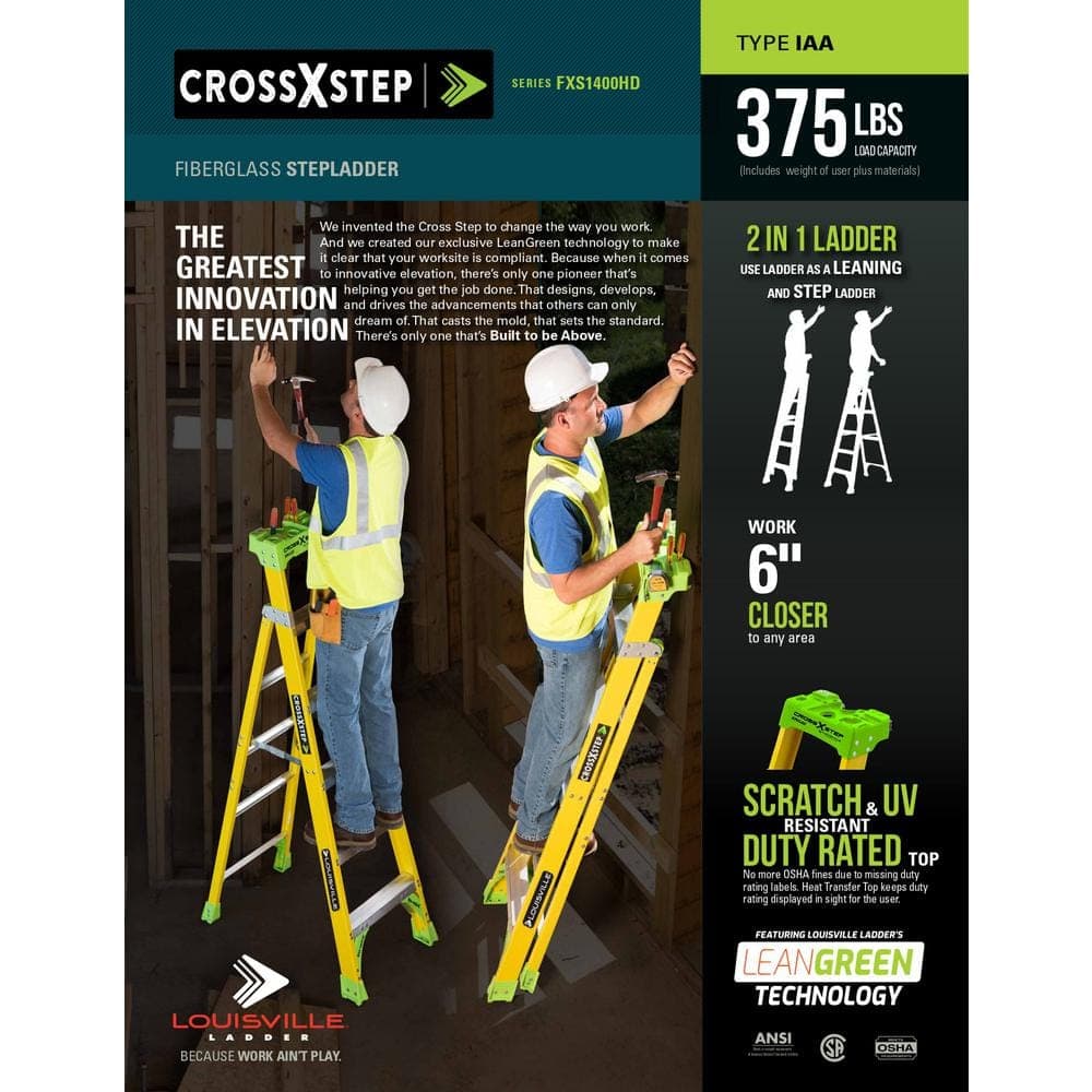 Louisville Ladder 6 ft. Fiberglass Cross Step Ladder with 375 lbs. Load Capacity Type IAA Duty Rating (2)