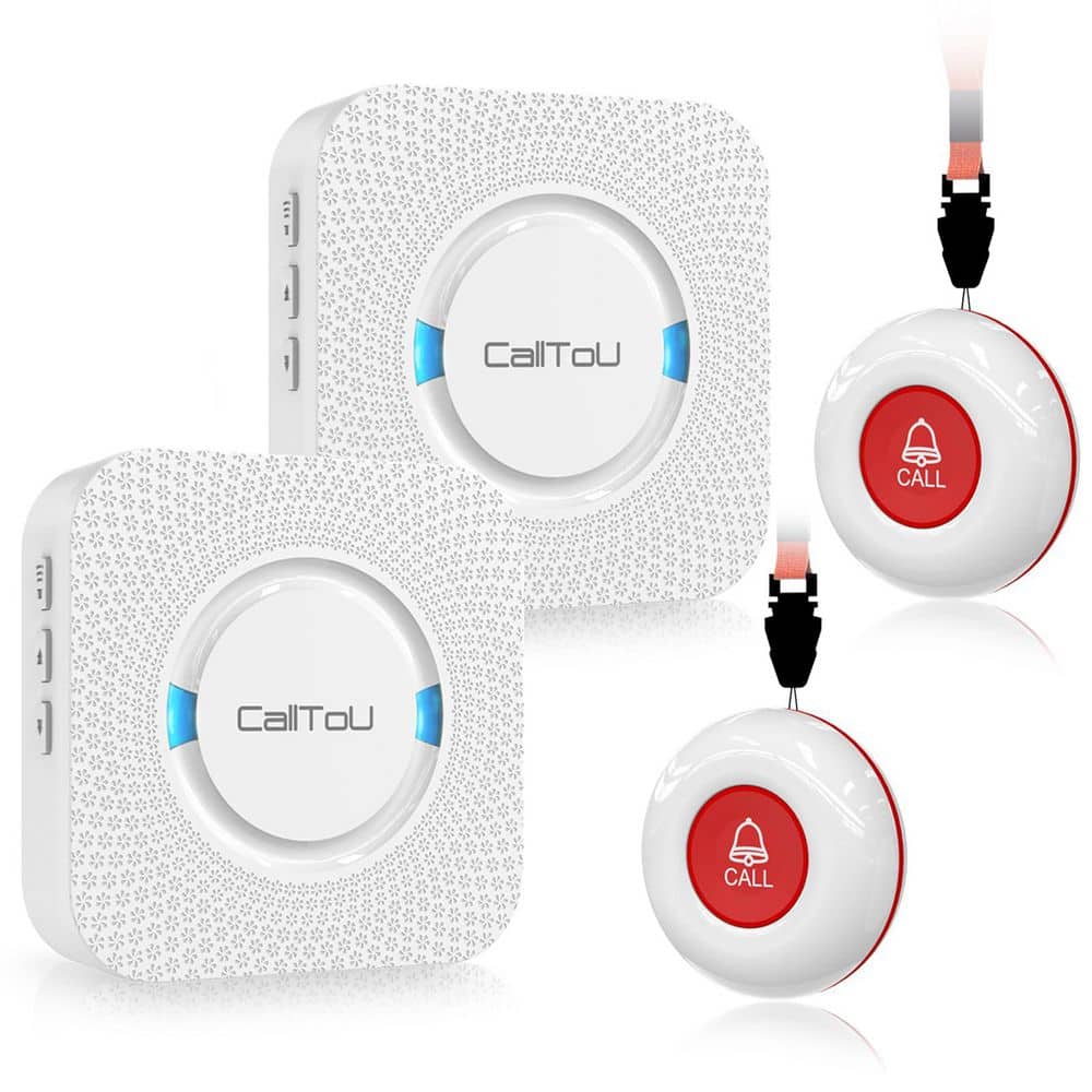 BIBIVIS 500 Feet Wireless Caregiver Pager Smart Call System, 2 Call Buttons Transmitters 2 Receivers for Home/Personal Attention