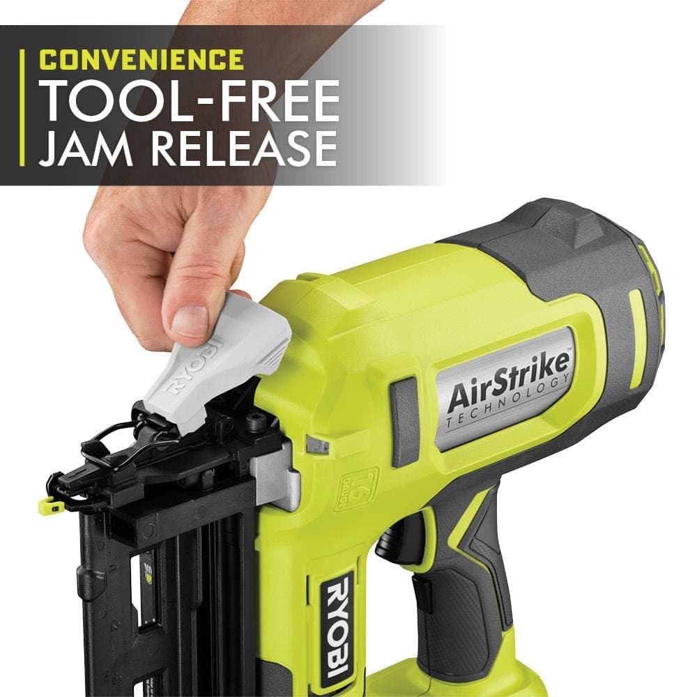 RYOBI ONE+ 18V AirStrike 16-Gauge Cordless Finish Nailer with 2.0 Ah HIGH PERFORMANCE Battery (2)