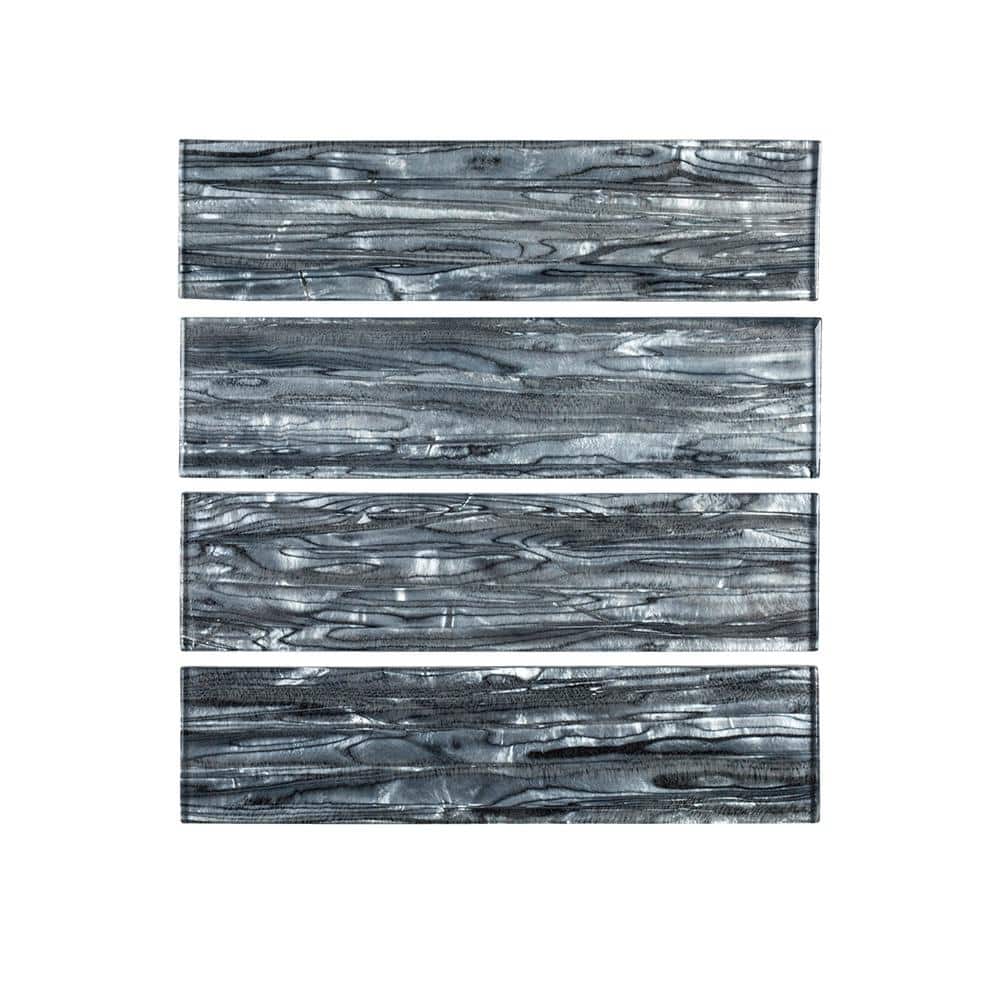 Jeffrey Court Abalone Gray 3 in. x 12 in. Glossy Glass Wall Tile (1 sq. ft./Pack) (2)
