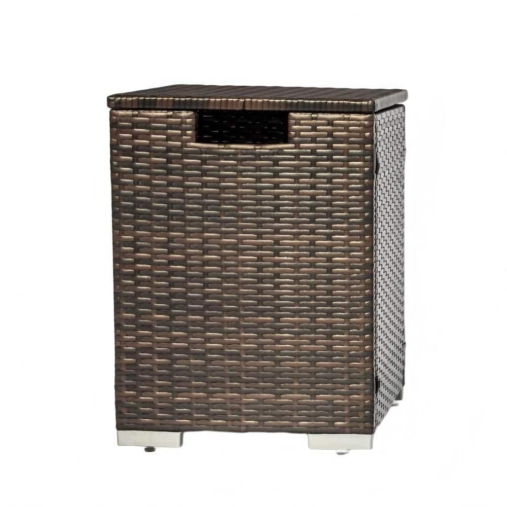 Basdien 16 in. Rattan Propane Tank Cover Space Heater Outdoor Vented Gas Bottle Concealer for Patio/Deck/Backyard Storage, Brown