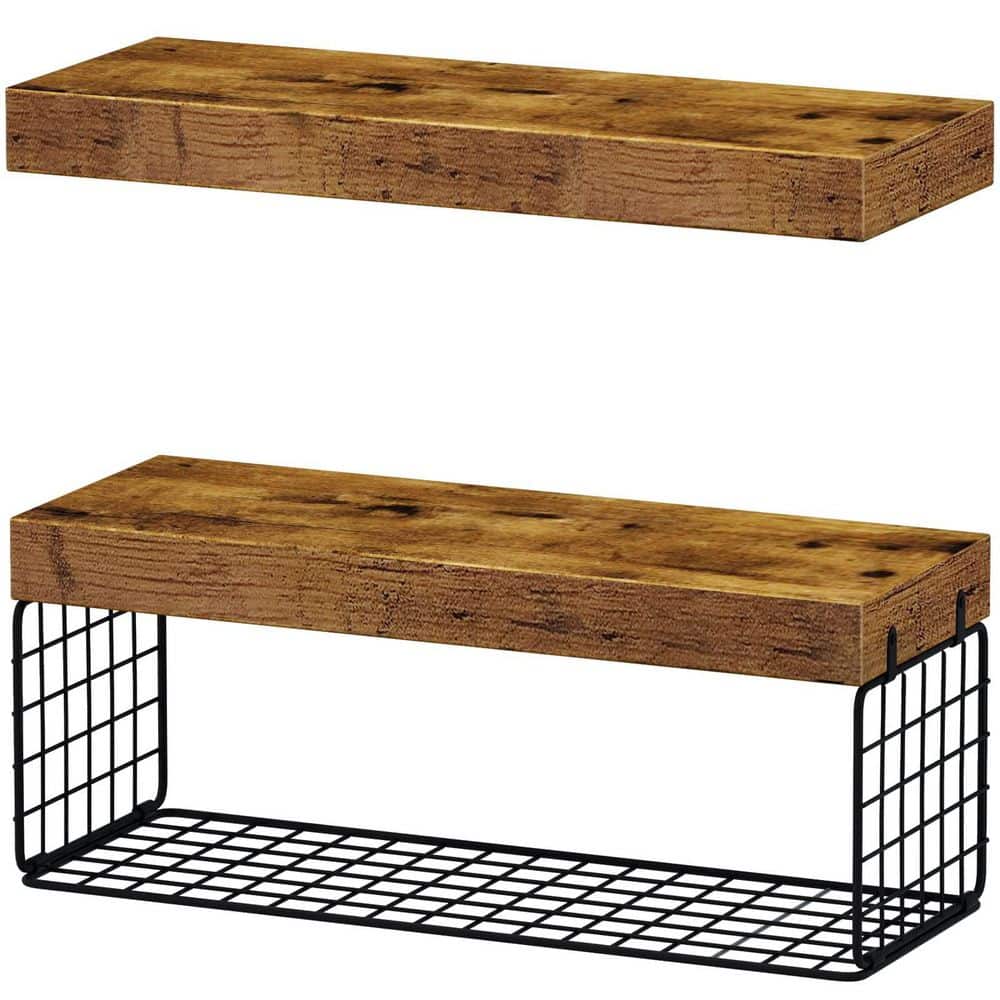 Wudkey 2-Piece Farmhouse 15.7 in. W x 1.5in. H x 6.7in. D Medium Density Fiberboard Floating Shelf in Rustic Brown (1)