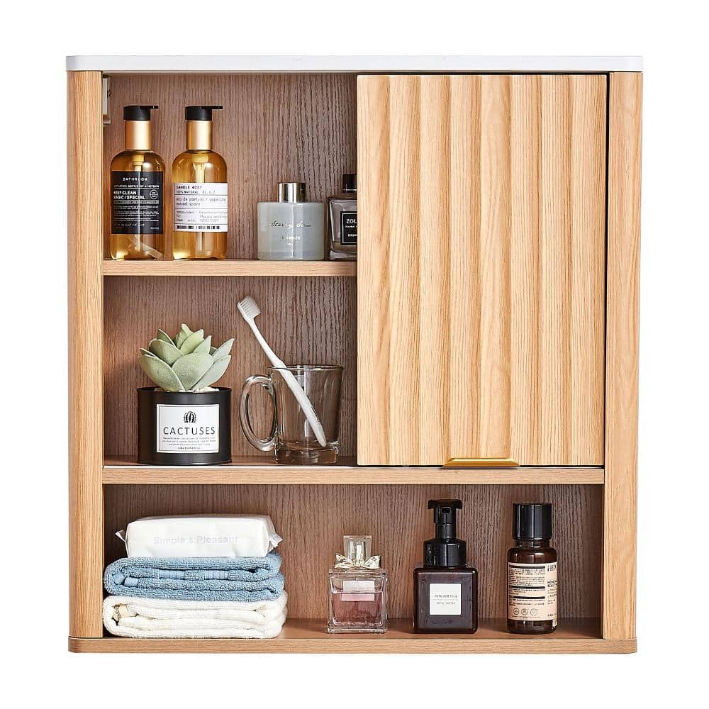 HONGGE Bathroom Wall Cabinet, Single Door with Adjustable Shelf and Open Partition, Over-the-Toilet Storage Organizer (1)