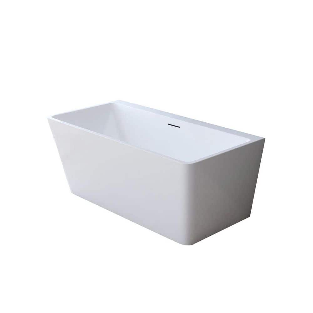 A&E Jordy 59 in. L x 28.25 in. W Freestanding Flatbottom Soaking Bathtub with Off Center Pop-Up Drain in Glossy White (1)