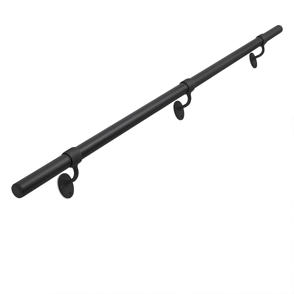 Afoxsos 6.6 ft. Aluminum Stair Handrail Indoor/Outdoor Wall Mounted Safety Rail Black Industrial Non-Slip Railing for Stairs (1)