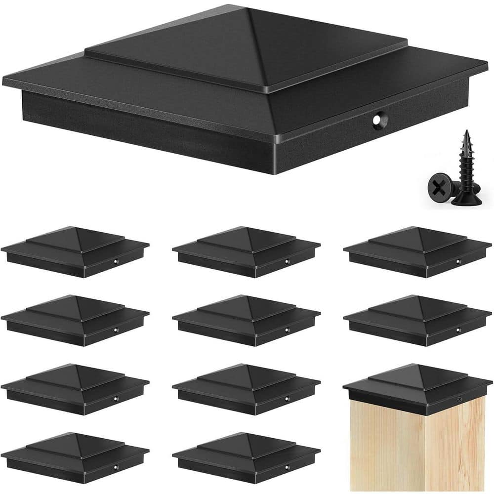 Afoxsos Aluminum Matte Black Weatherproof Rust-Resistant Heavy-Duty Pyramid Post Caps for 3.5 Wood Posts (12-Pack) (1)