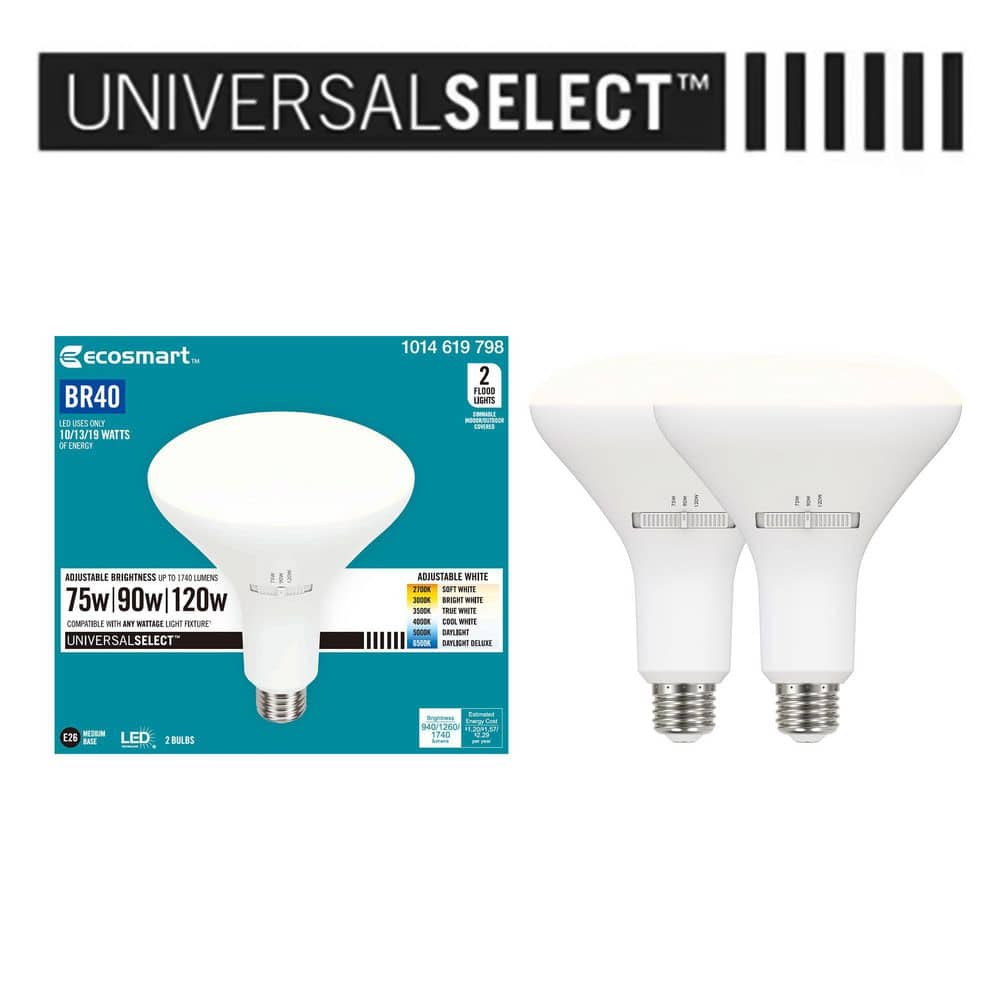 EcoSmart Universal Select 75/90/120-Watt Equivalent BR40 Dimmable LED Reflector Light Bulb with Selectable CCT (2-Pack) (2)