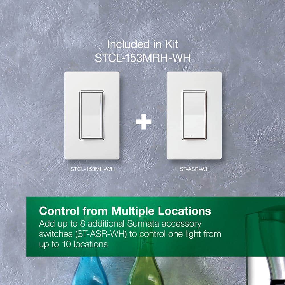 Lutron Sunnata LED+ Dimmer Switch and Accessory Switch 3 Way Kit, for Dimmable LED Bulbs, 150-Watt, White (STCL-153MRH-WH) (3)
