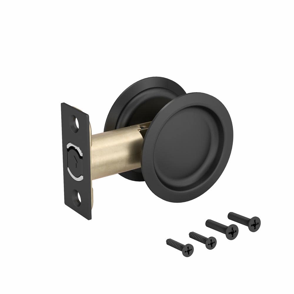 Onward 2-7/16 in. (62 mm) Flat Black Round Passage Pocket Door Pull