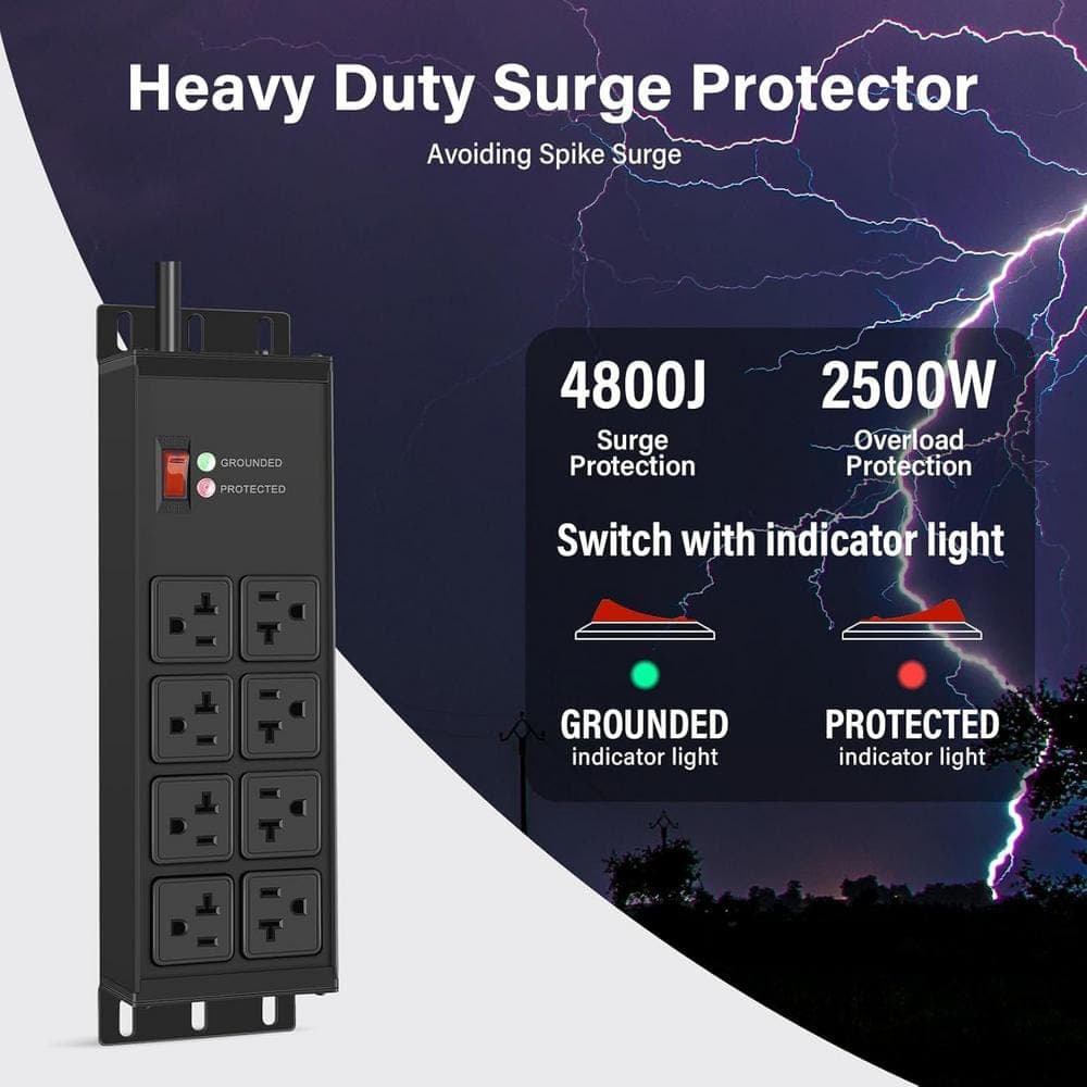 Ahfiwaso 8-Outlet Power Strip Surge Protector with 6 ft. Extension Cord and Switch in Black (2)