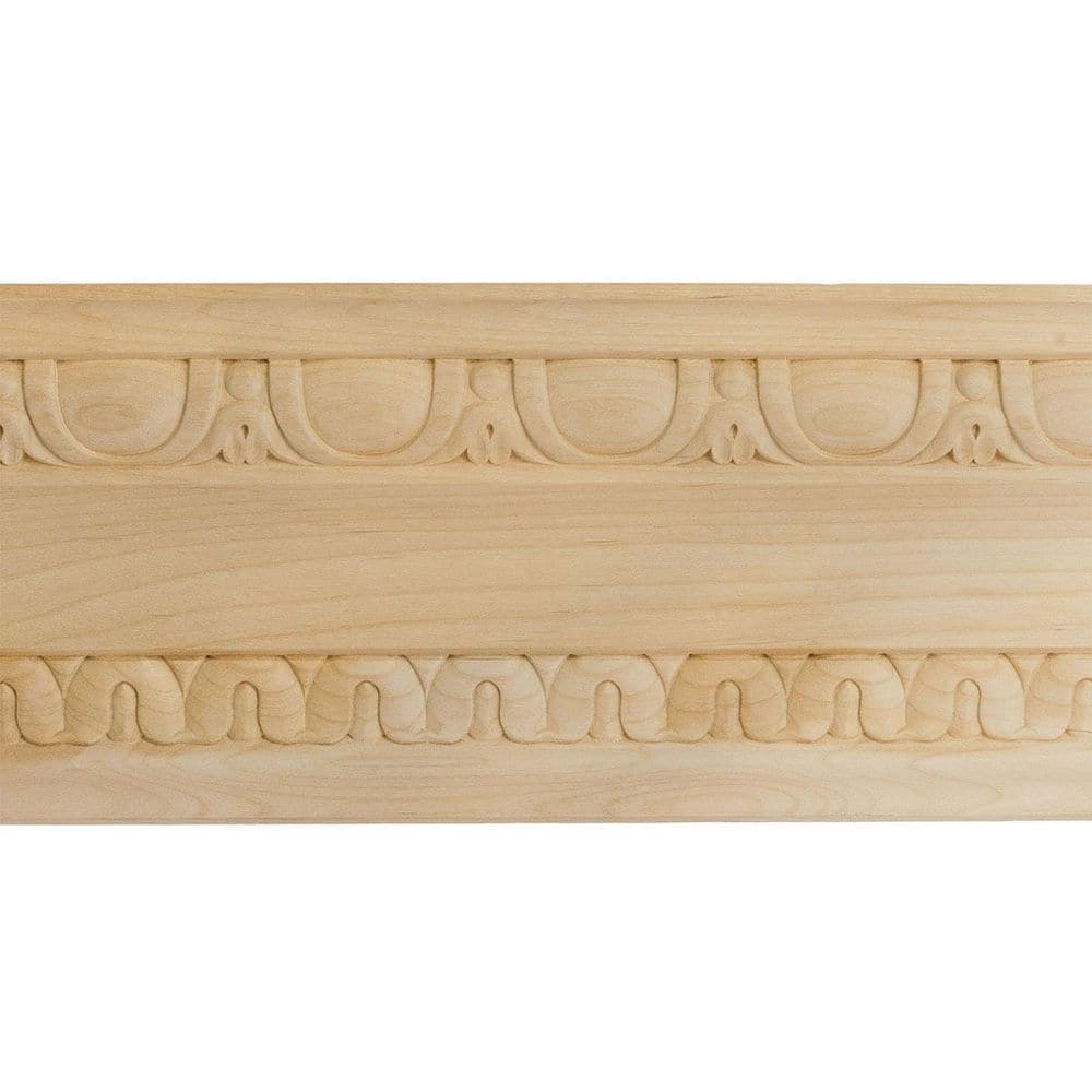 Ekena Millwork 4 in. x 94-1/2 in. x 5-1/2 in. Unfinished Cherry Bedford Carved Wood Crown Moulding (1)