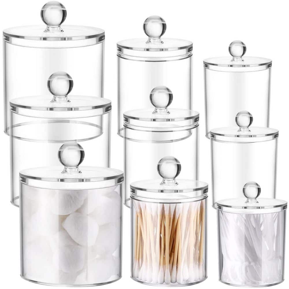 KHKFY Bathroom Storage Jars Set in Acrylic with Lids, 3 Sizes (39 oz. 22 oz. 10 oz.), 9-Piece Clear Containers (1)
