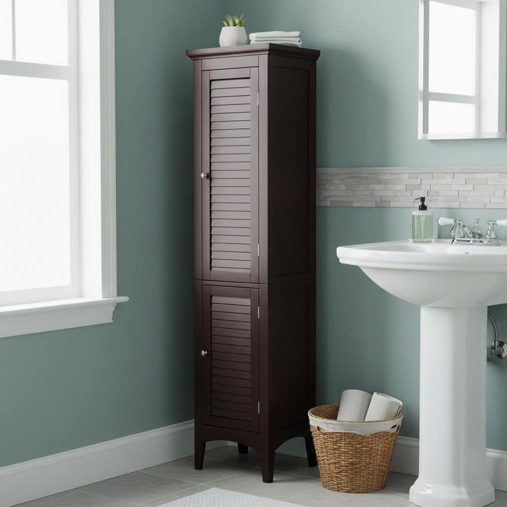 Teamson Home Glancy 15 in. W 63 in. H 13 in. D Freestanding Slim Linen Storage Tower Cabinet, Dark Brown (4)