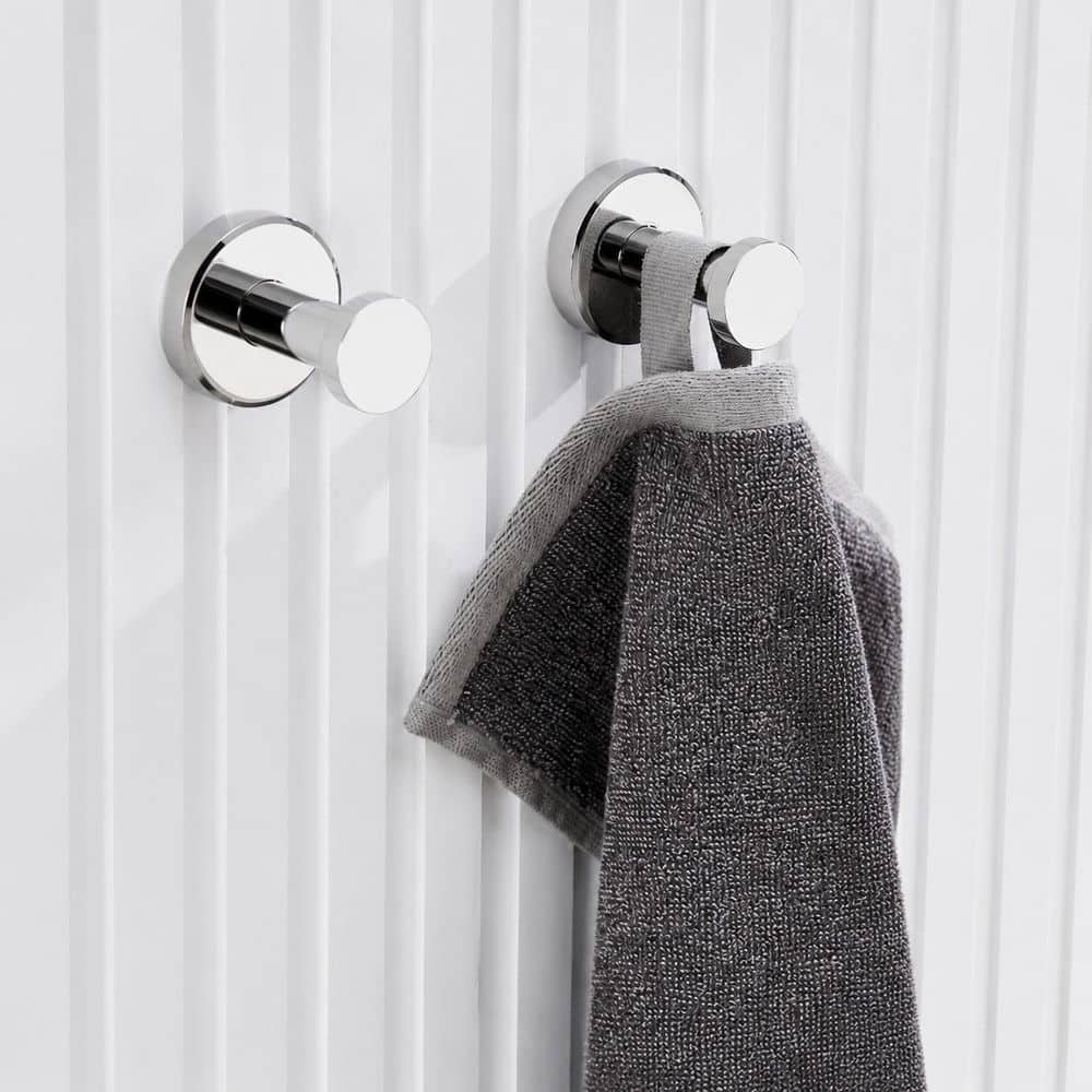 KHKFY J-Hook Polished Chrome Round Robe and Towel Hooks, 304 Stainless Steel Wall Mounted Hangers, 2-Pack (3)