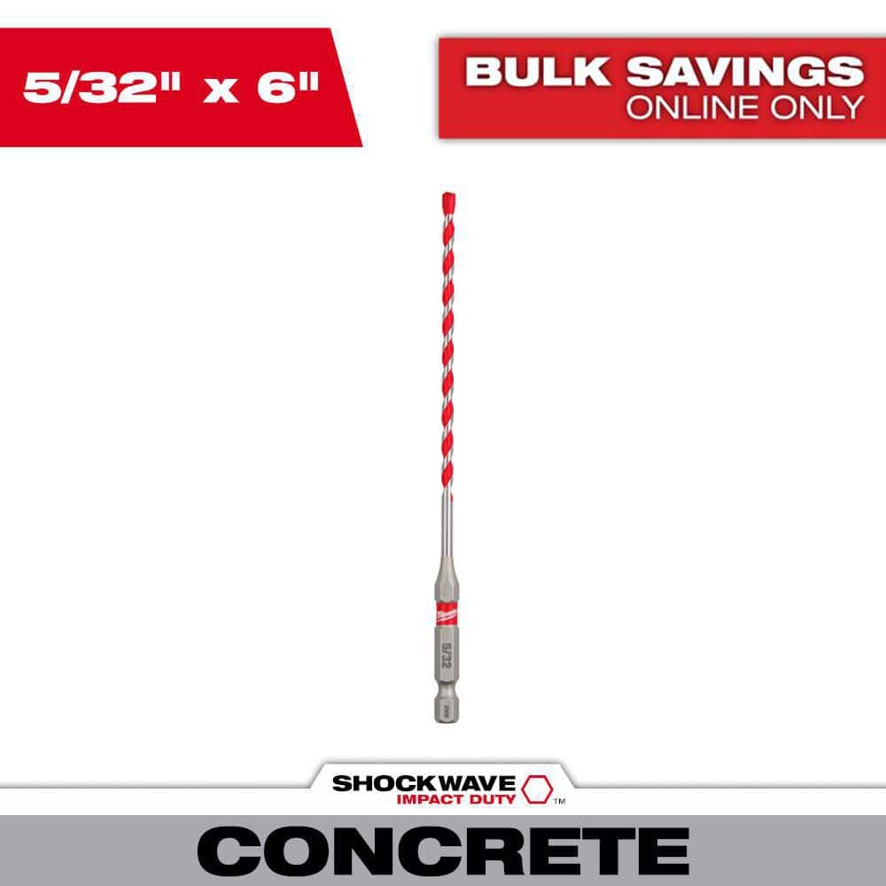 Milwaukee 5/32 in. x 4 in. x 6 in. SHOCKWAVE Carbide Hammer Drill Bit for Concrete, Stone, Masonry Drilling (2)