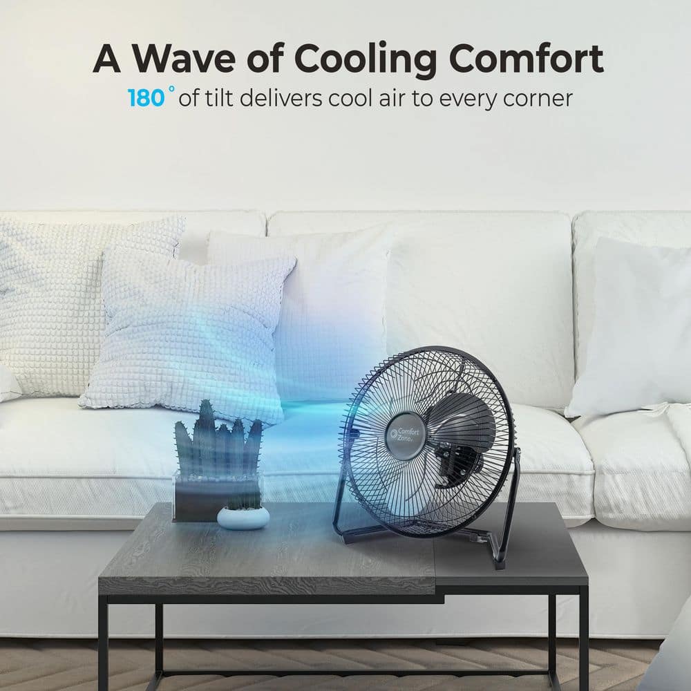 Comfort Zone 12 in. High Velocity 3 Speed Cradle Fan in Black (3)