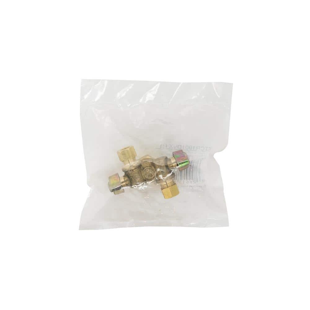BrassCraft 1/2 in. Nominal Comp Inlet x 3/8 in. OD Comp x 3/8 in. OD Comp Dual Outlet Dual Shut-Off 1/4-Turn Angle Ball Valve (2)