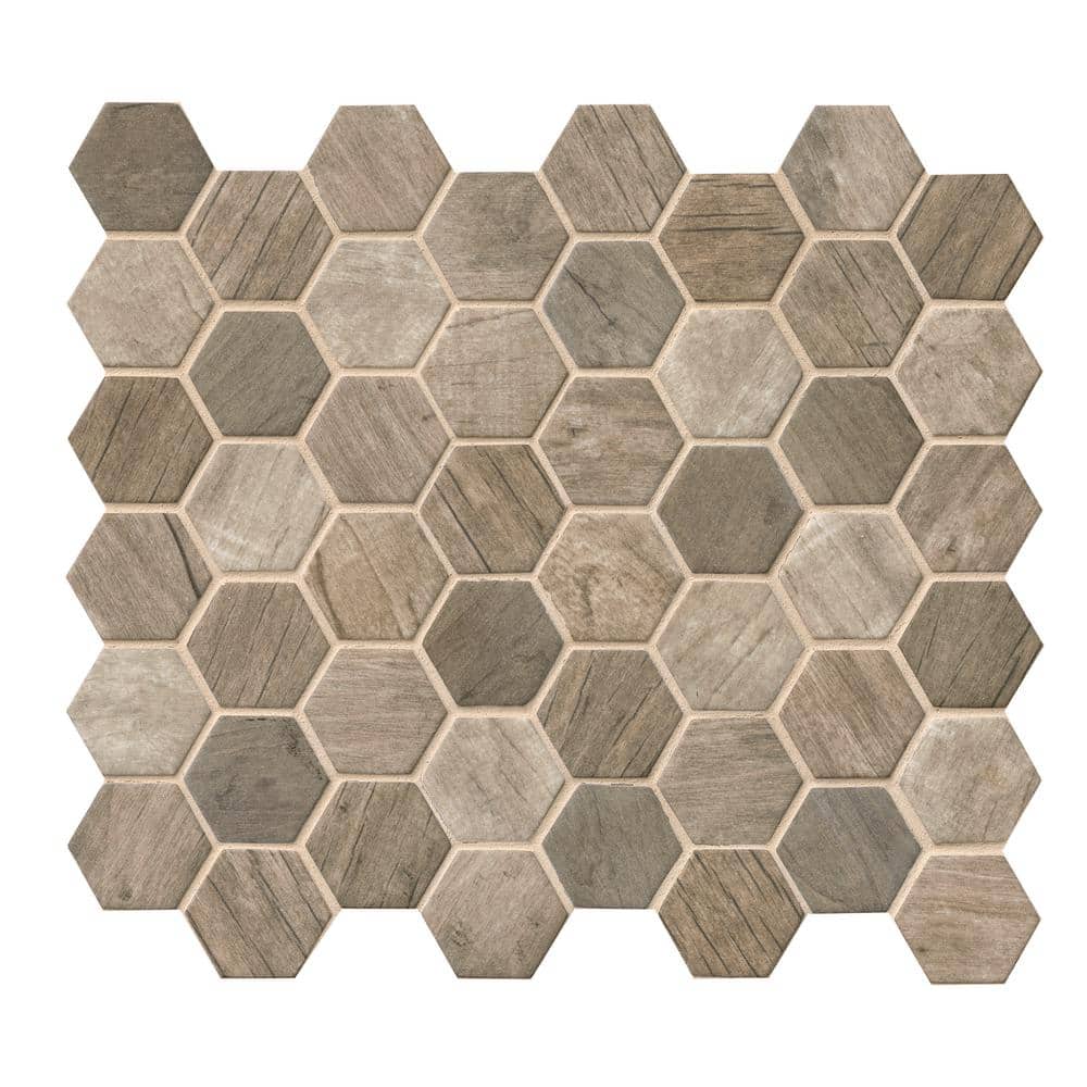 MSI Driftwood 2 in. Hexagon 12 in. x 12 in. x 0.24 in. Recycled Glass Mesh-Mounted Mosaic Wall Tile (14.7 sq. ft. /Case)