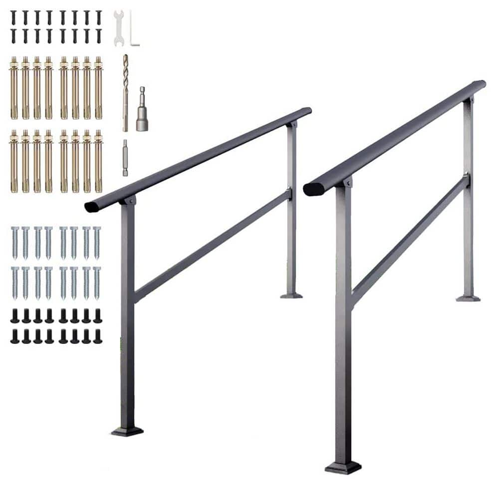 Afoxsos 5 Step Powder Coated Metal Stair Railing Hand Rail Black for Indoor Outdoor Porch Deck 2-Pack (1)