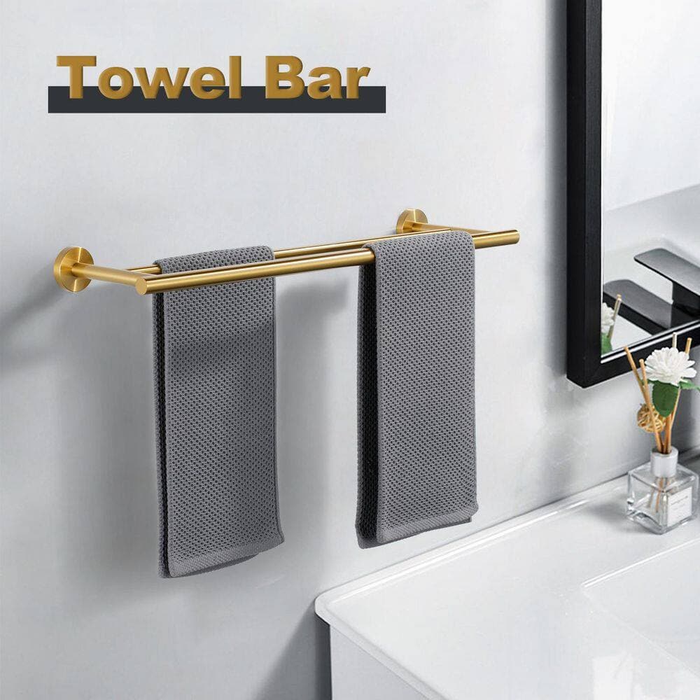WOWOW Modern 24 in. Wall Mounted Towel Bar in Brushed Gold (2)
