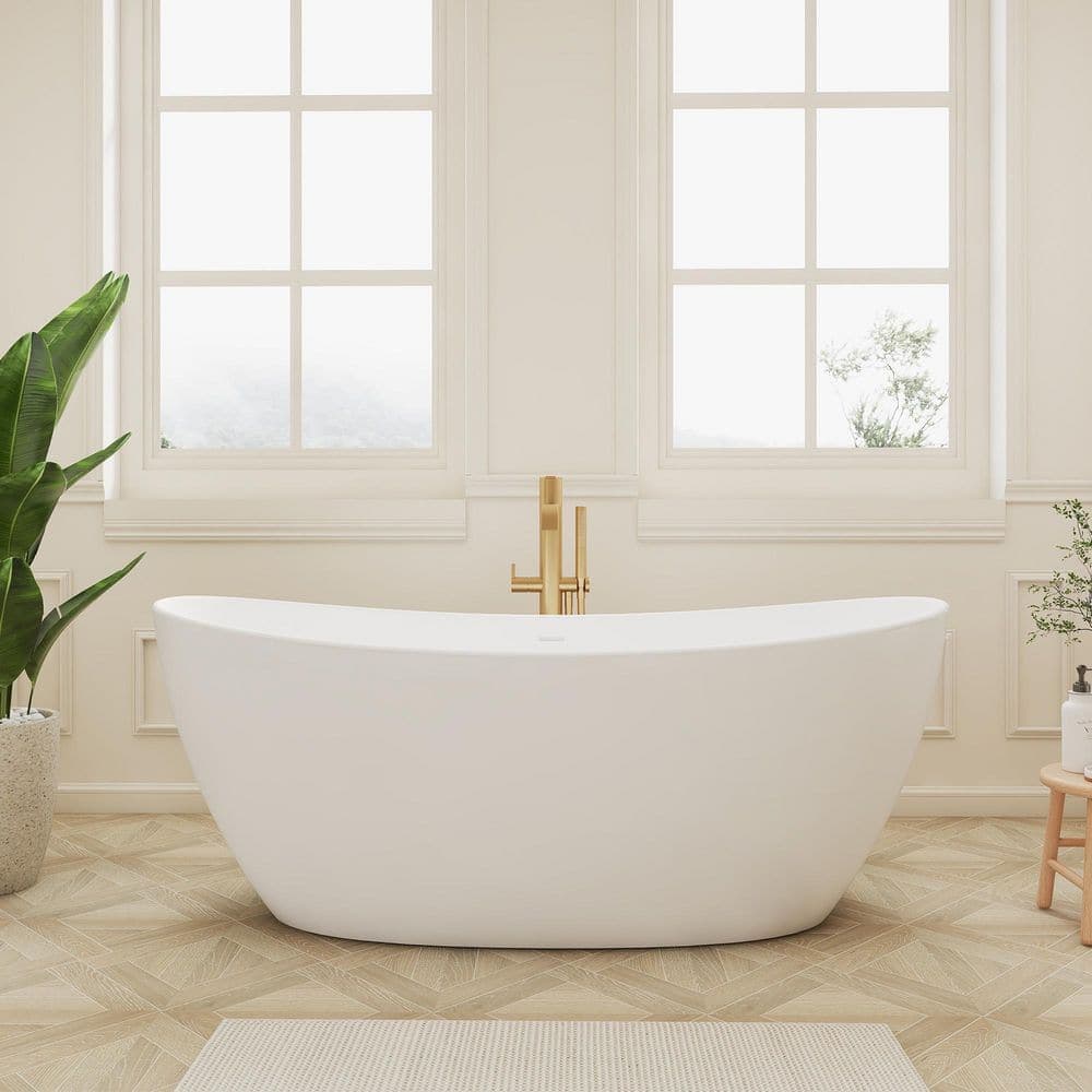 SJ STAR&JANE 65 in. x 33 in. Solid Surface Freestanding Soaking Bathtub Stone Resin Tub in White (1)