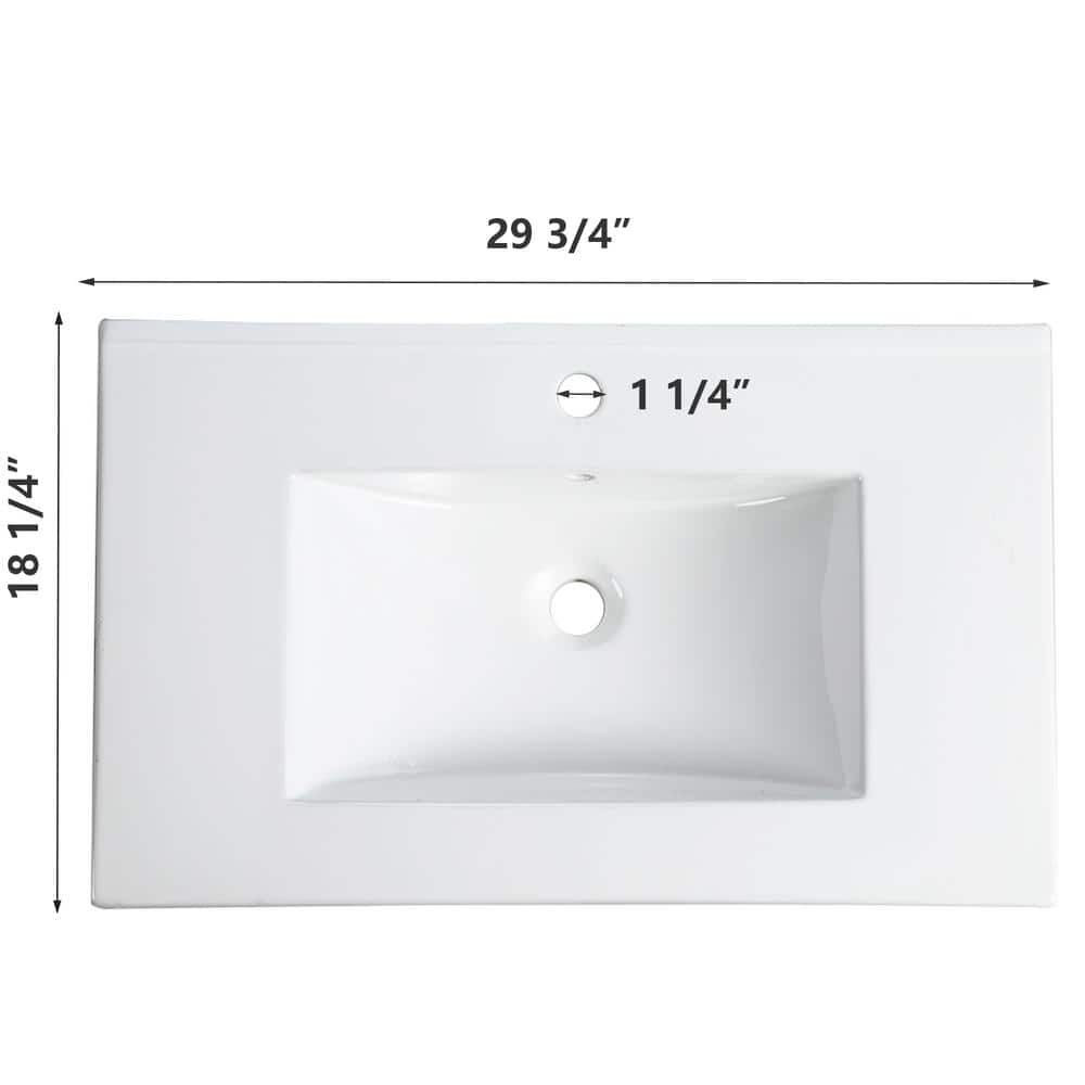 Unbranded 30 in. Drop-In Ceramic Bathroom Sink in White with Integrated Bowl in White (3)