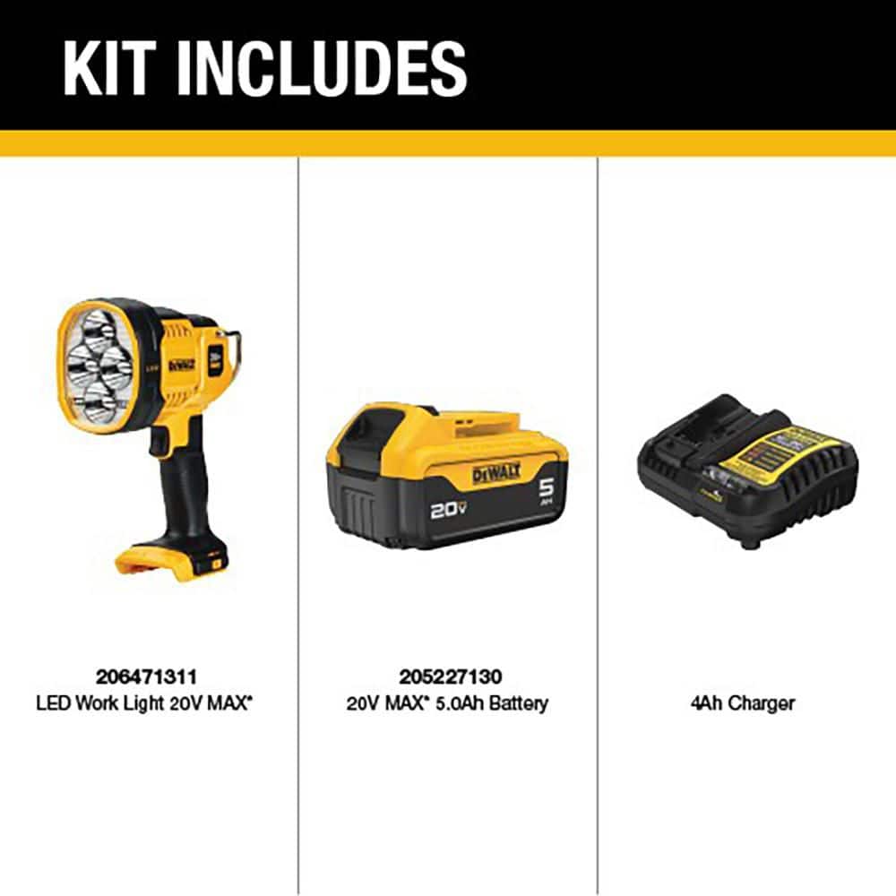 DEWALT 20-Volt MAX Lithium-Ion Cordless LED Jobsite Spotlight with (2) 5.0 Ah Batteries and Charger (2)